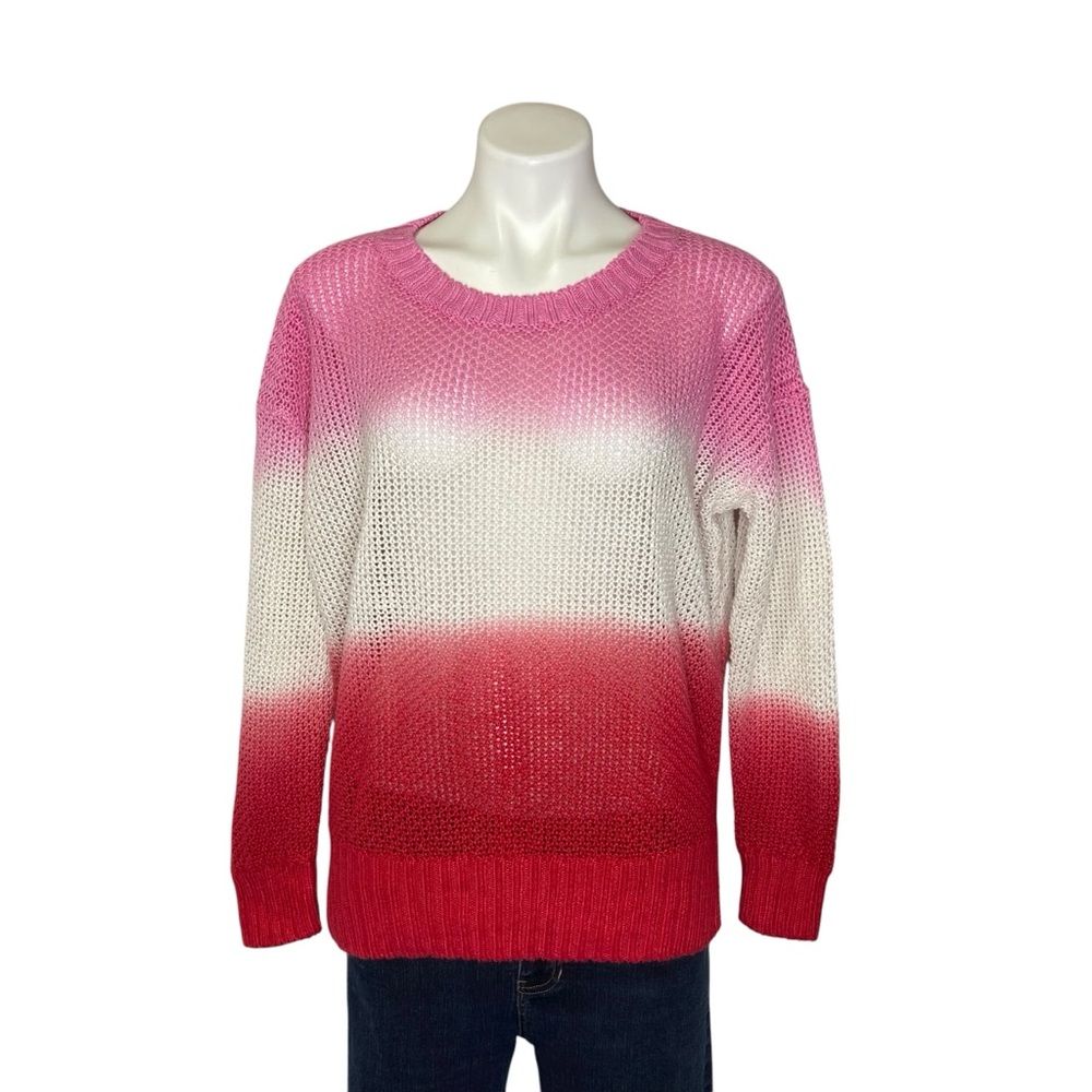 J CREW Linen Pullover Sweater Dip Dyed Long Sleeve Crewneck Red Pink NWT Small